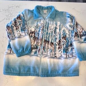 Blair full-zip fleece jacket wolfs snow wilderness blue, white & brown size XL
